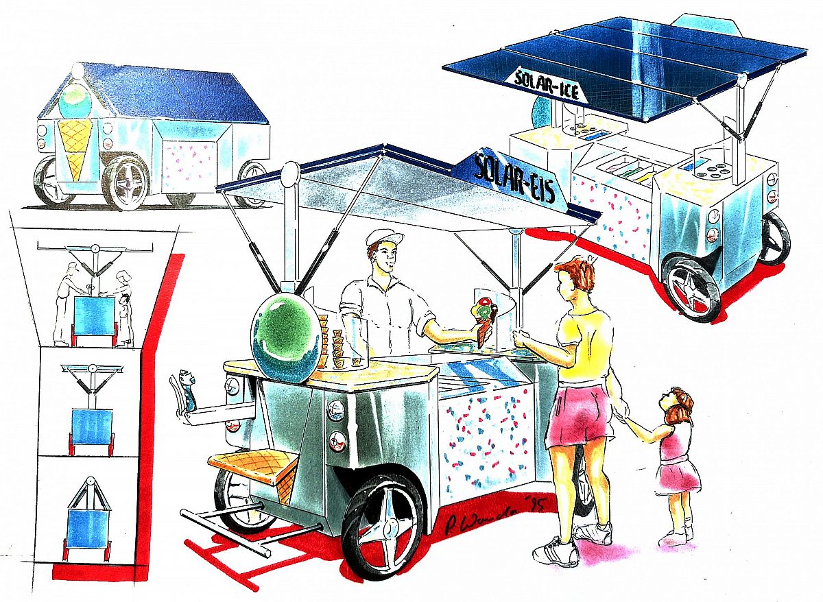 A colourised conceptual representation of a solar ice cream parlour.